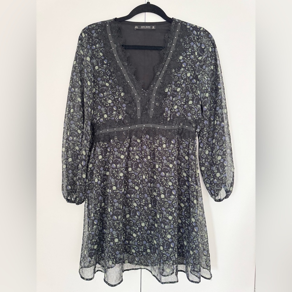 Zara Black Floral Mini Dress